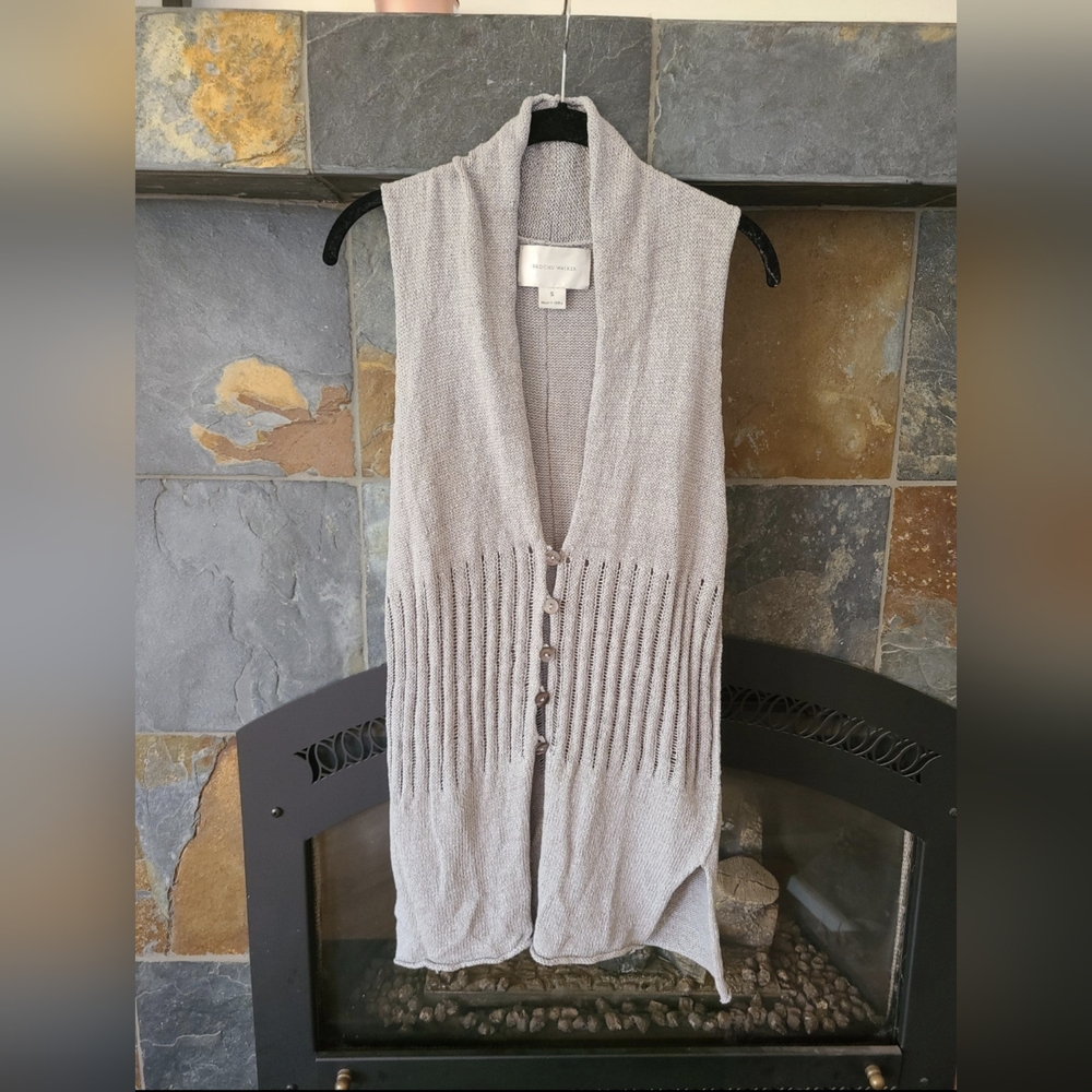 Brochu Walker Linen Long sleeveless cardigan grey sweater women's medium